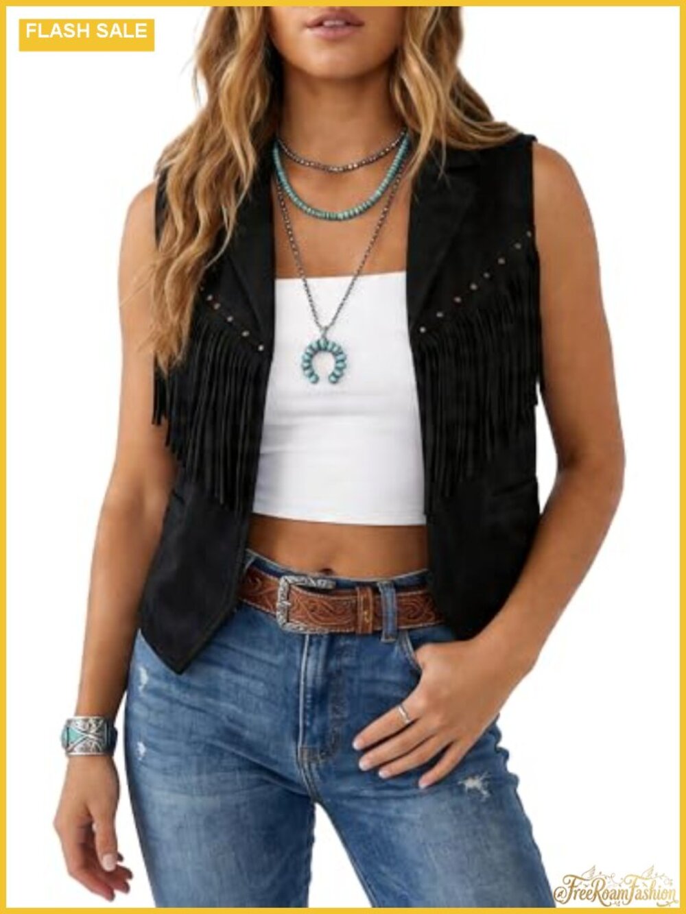 Faux Suede Tassel Vest 70s Hippie Sleeveless Fringe Cowgirl Waistcoat